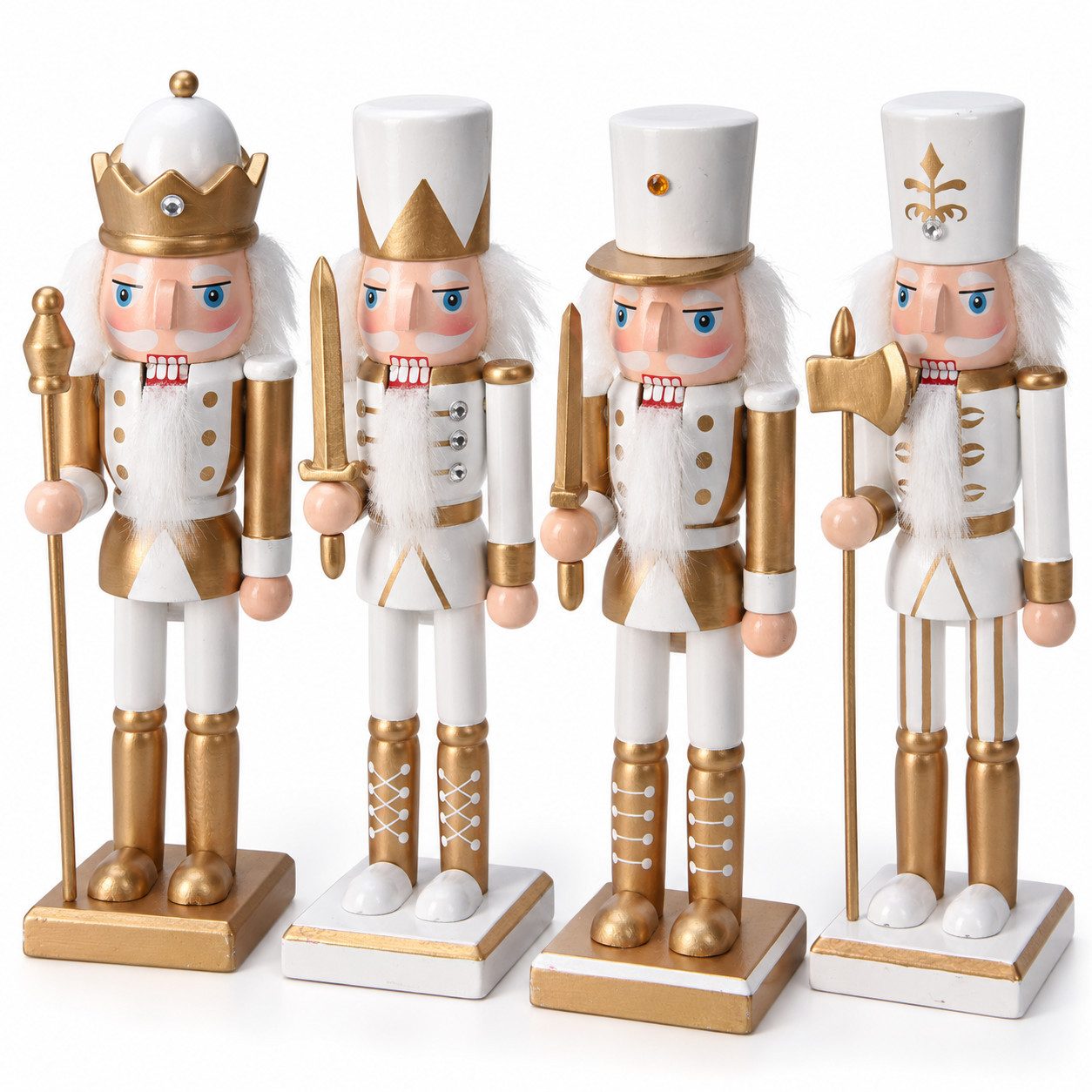 matrasa Nussknacker Weiß-Gold – 25 cm Weihnachtsfiguren im Vintage-Look, (Set, 4-tlg), Elegante Weihnachtsdeko, handbemalt