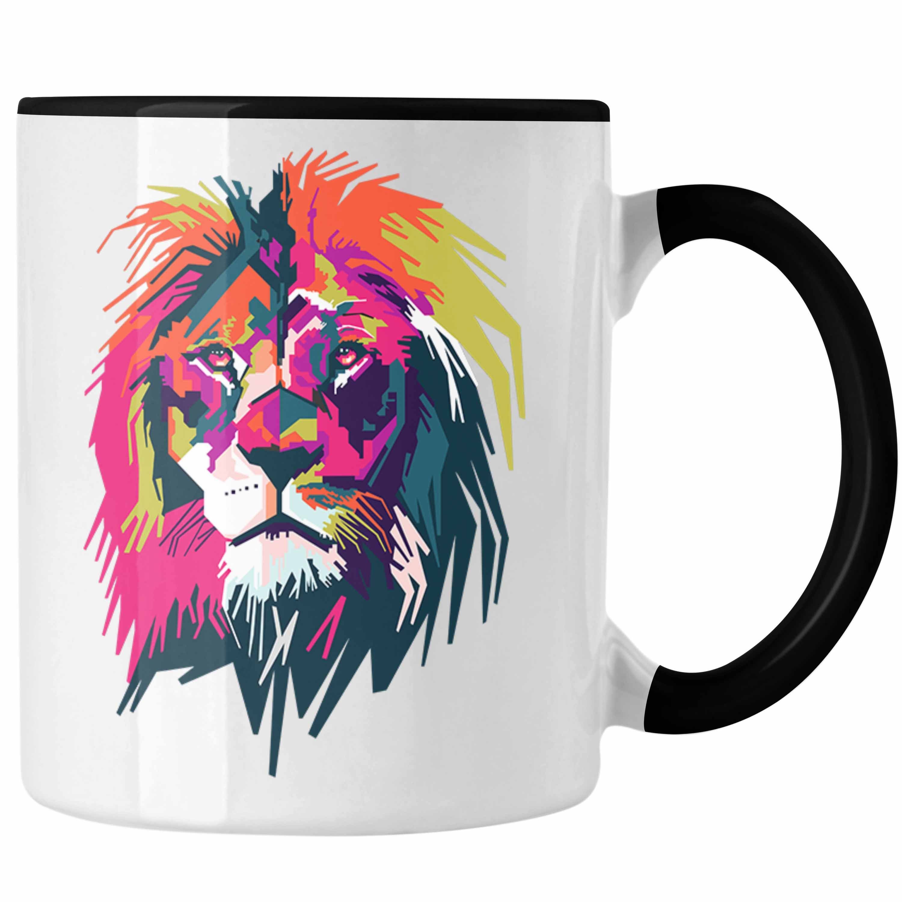 Trendation Tasse Löwen-Liebhaber Tasse Schwarz Bunt Trendation Löwe Polygon - Geschenk