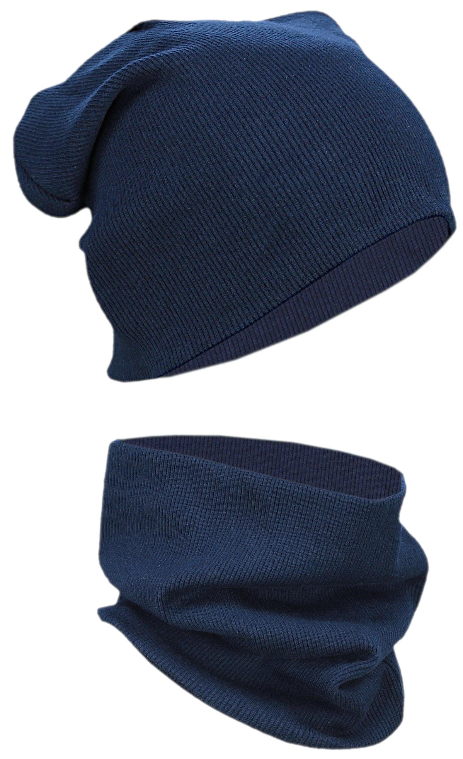 Alkato Beanie Alkato Unisex Beanie Mütze und Schal Set Uni Rippstoff Dunkelblau