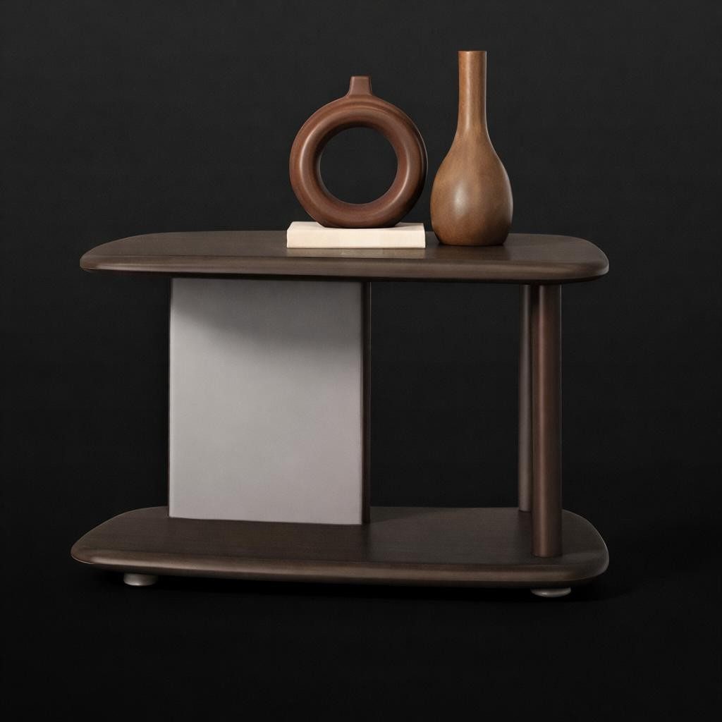 Xlmoebel Beistelltisch Eleganter Walnuss-Beistelltisch mit zwei Ablagen und Vasen, Made in Europa