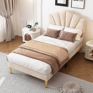 MODFU Polsterbett Muschelartiges Bett (90 X 200 CM Ohne Matratze), Höhenverstellbares Kopfteil, Bett mit goldenen Eisenbeinen