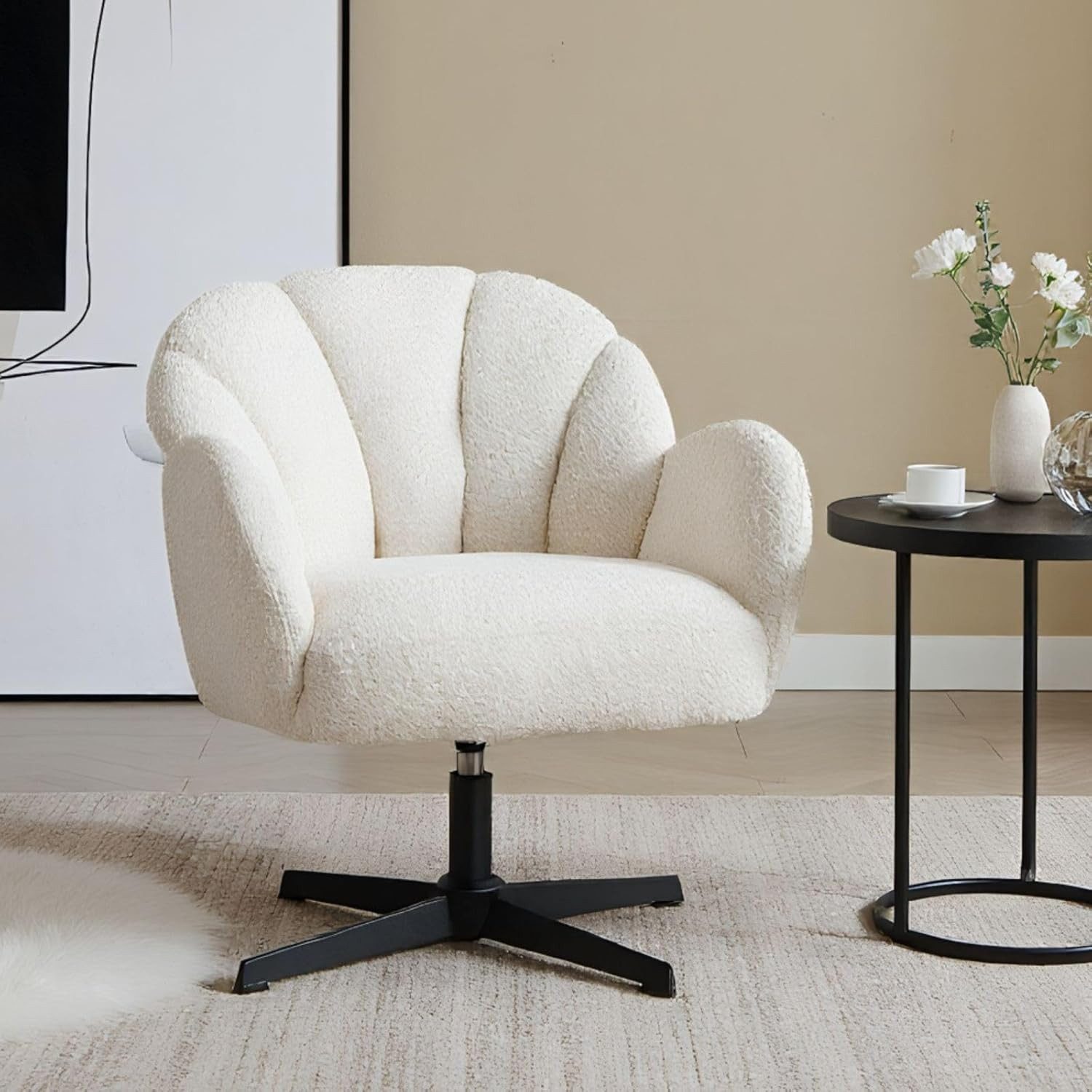 WAHSON OFFICE CHAIRS Loungesessel Drehbarer Polstersessel mit Armlehne aus Kunstfell/Samt