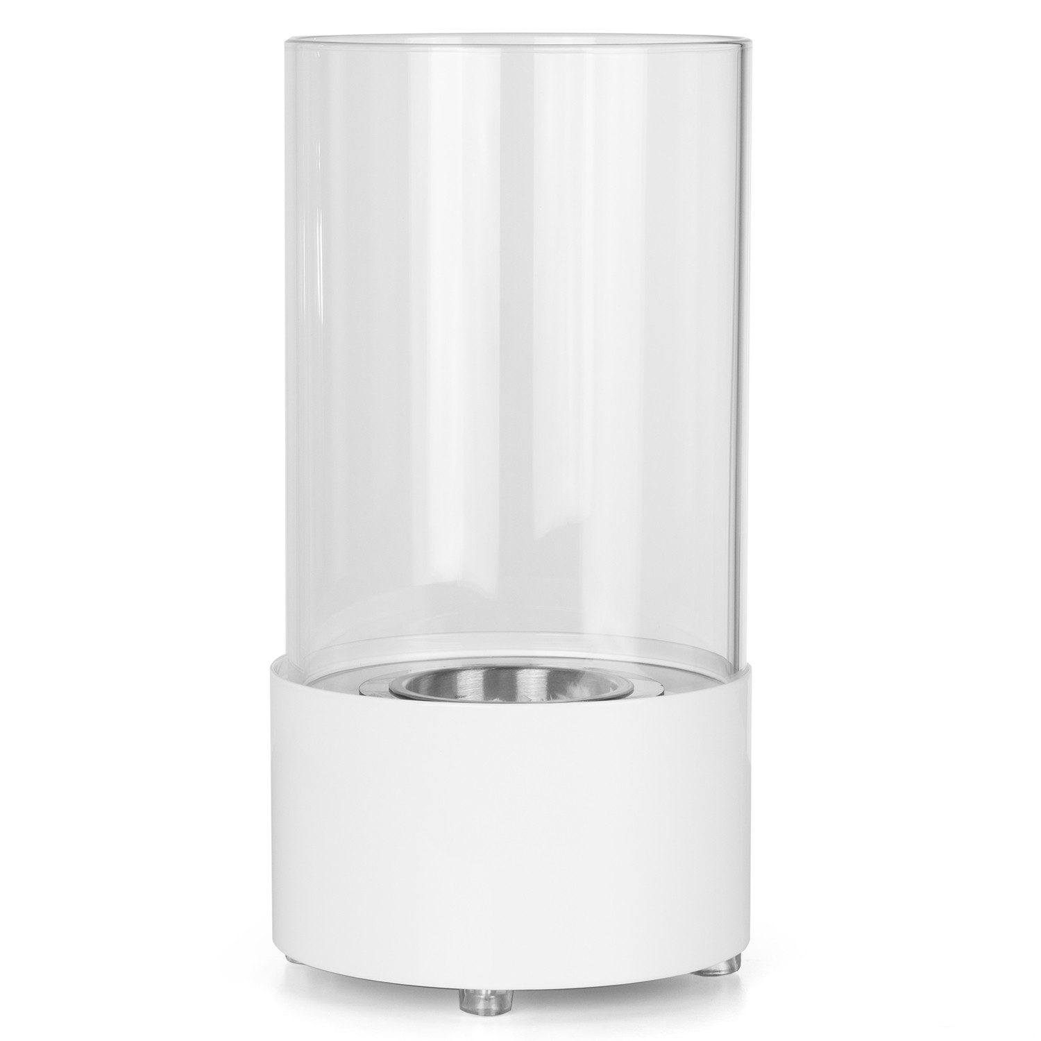 Moritz Dekokamin Tischkamin 30 x 15 x 15 cm weiß rund 300 ml Edelstahldose, Ethanolbrenner Glasfeuer Terrassenfeuer Kamin