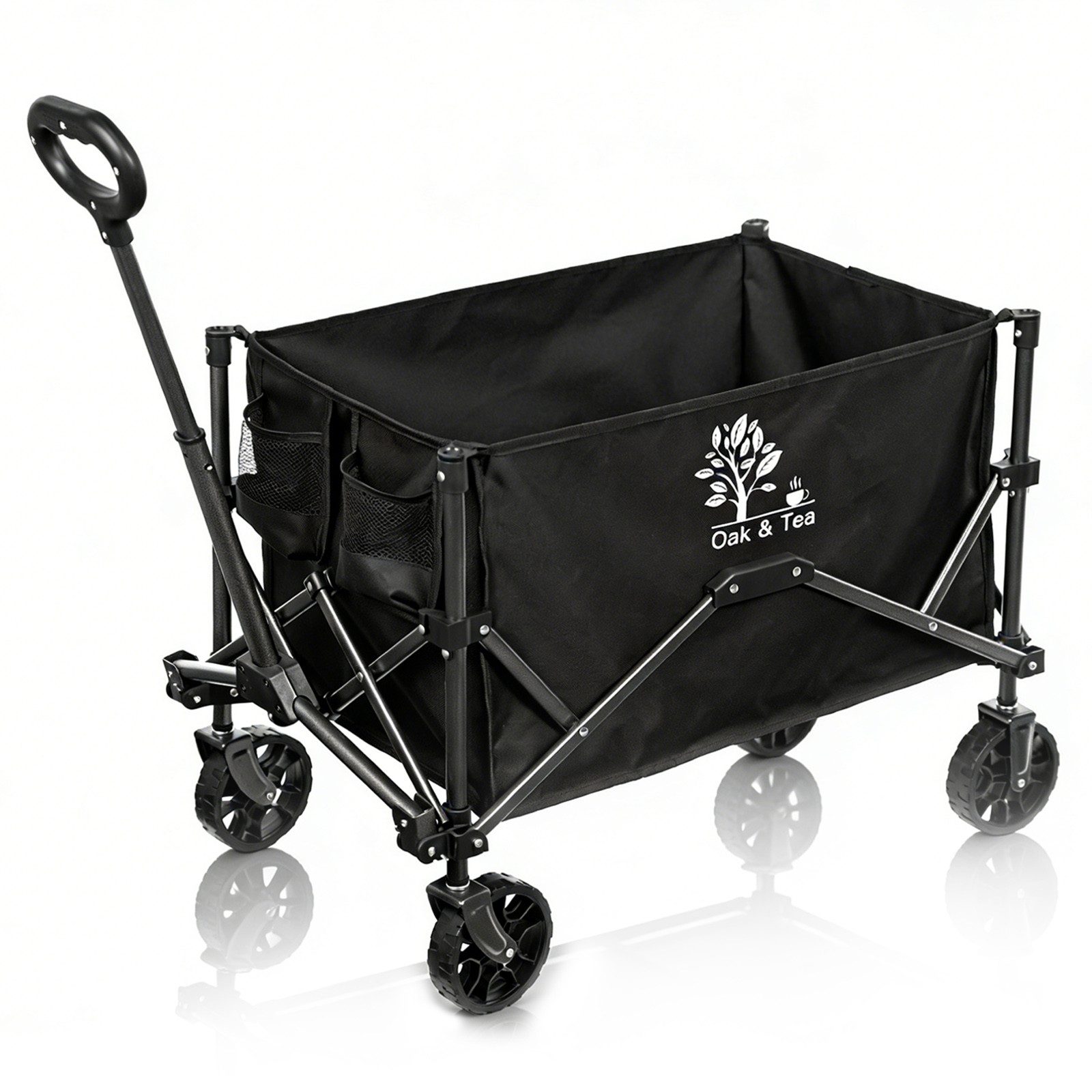 Oak&Tea Bollerwagen Faltbarer Bollerwagen 100L, Camping Handwagen (1-tlg), 90 kg Belastbarkeit, Camping & Outdoor, 360° Vorderräder, Platzsparend