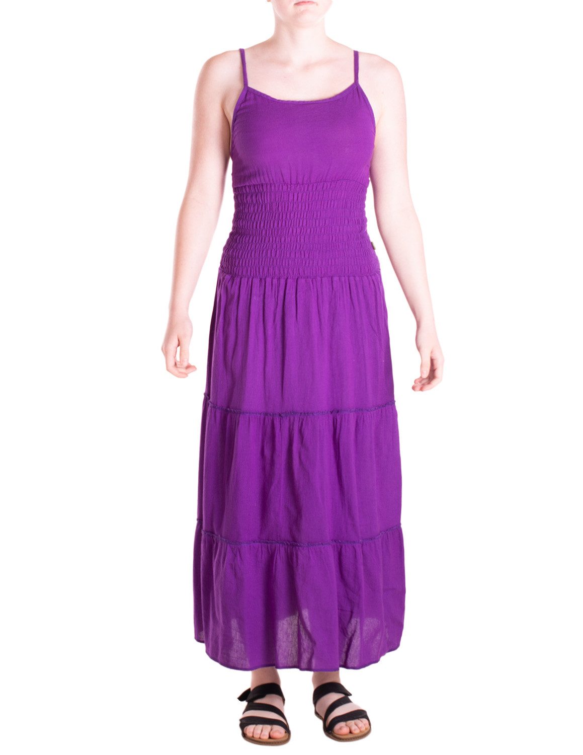Vishes Maxikleid Damen Kleid Spaghettiträger Smok Stufenrock Baumwolle Alternative Mode, Boho, Hippie, Ethno, Festival