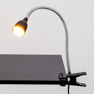 Lindby Klemmleuchte Rabea, LED-Leuchtmittel fest verbaut, warmweiß, Modern, Kunststoff, Metall, Schwarz, silber, 1 flammig, inkl.