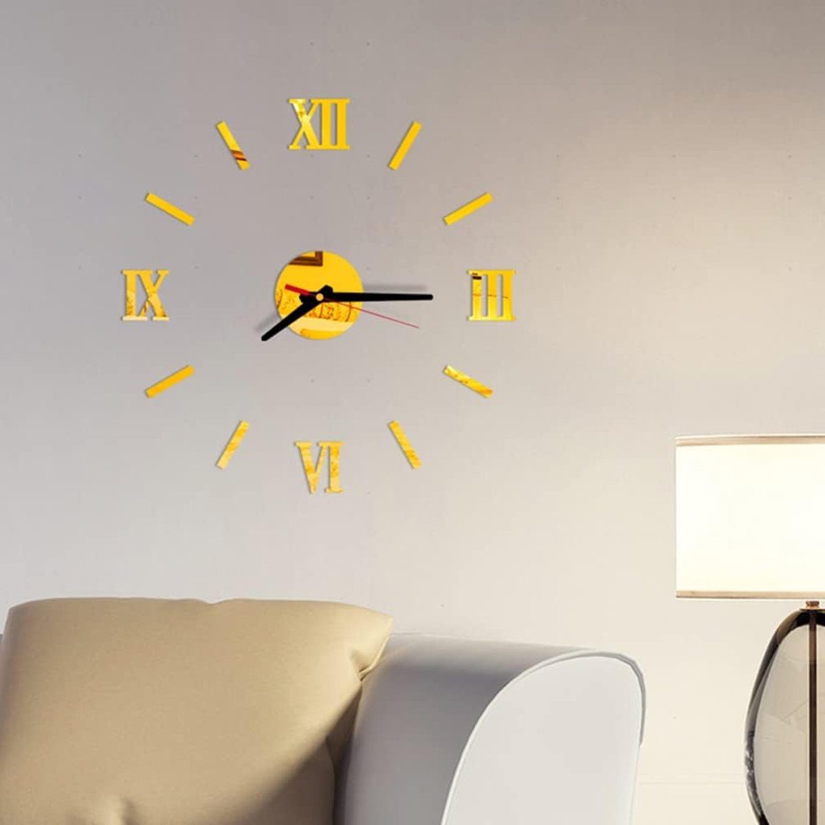 Houhence Wandsticker 3D Wandaufkleber Stumm große Gold Uhren, Wanduhr rahmenlose DIY Moderne