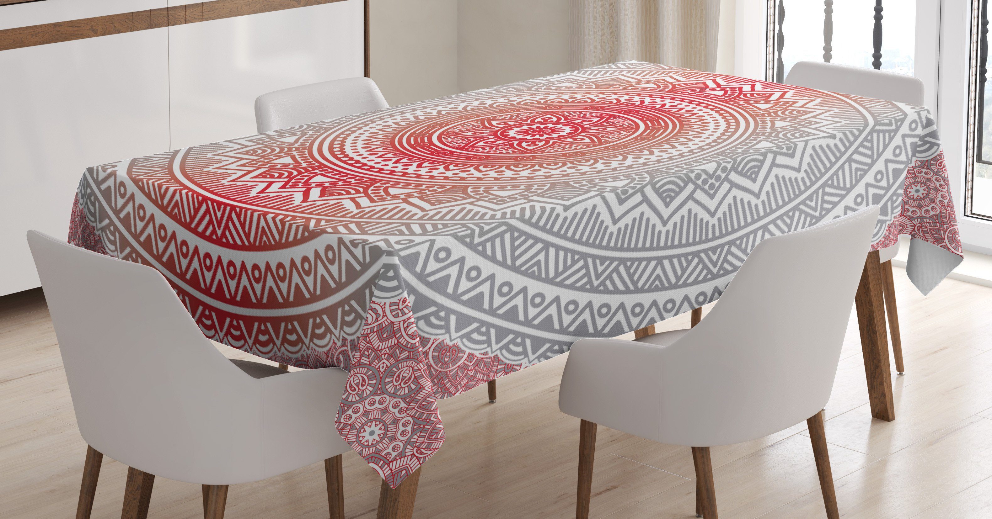 Abakuhaus Tischdecke Farbfest Waschbar Für den Außen Bereich geeignet Klare Farben, Grau und Rot Ombre Mandala Boho