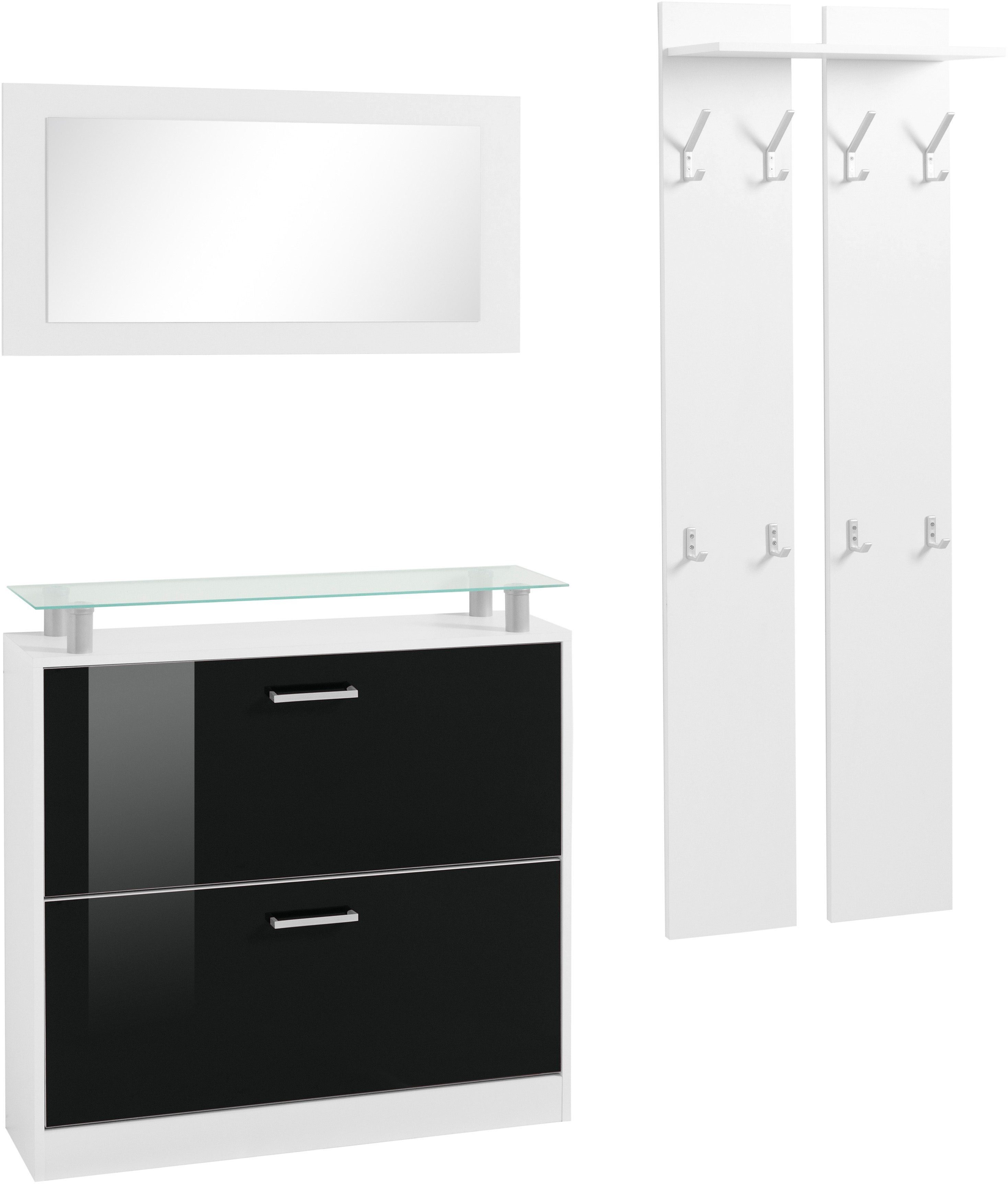 borchardt Möbel Garderoben-Set Finn, (Set, 3-St), mit Glasablage weiß matt/schwarz Hochglanz