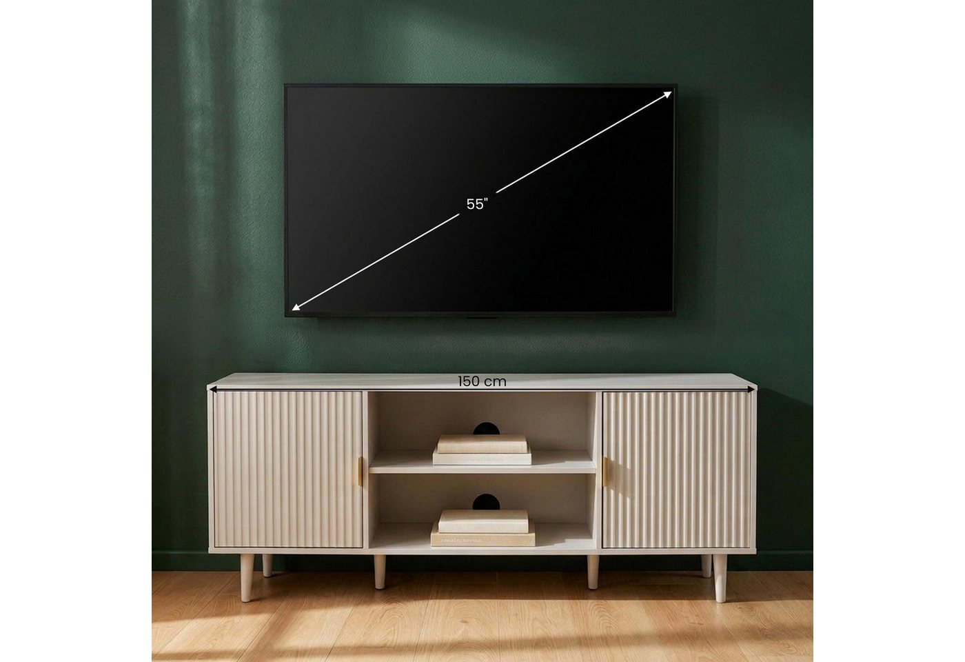 IDIMEX Lowboard ZELDA, TV Lowboard 150 cm mit Lamellenfront und Metallgestell Kaschmir