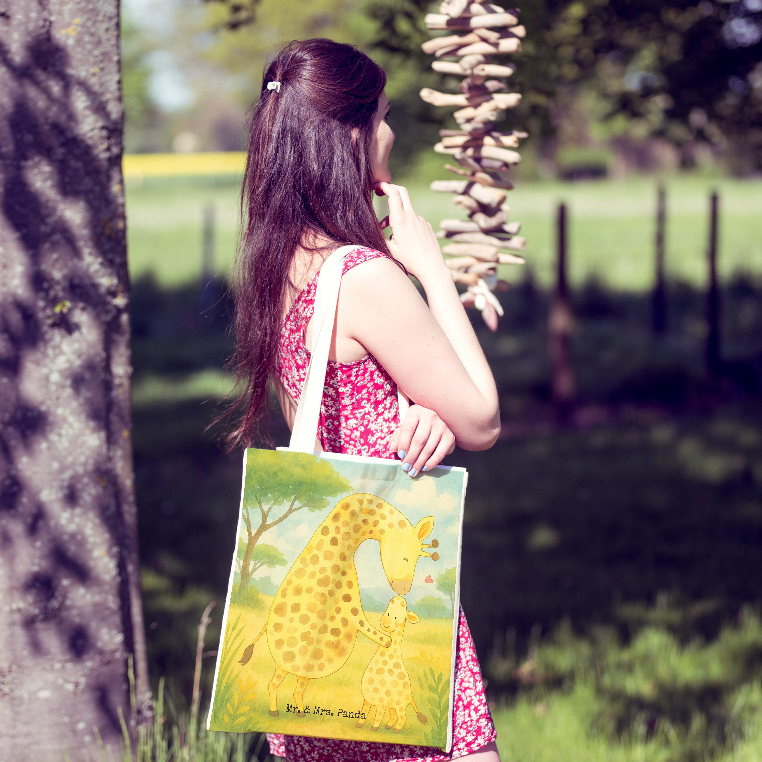 Mr. & Mrs. Panda Tragetasche Giraffe Kind Design, shopping bag, Weiß, Einkaufstasche, Beuteltasche (Packung), Tragetasche Mit Spruch Beuteltasche Kind