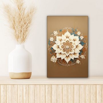 OneMillionCanvasses® Leinwandbild Mandala - Blumen - Weiß - Braun, (1 St), Leinwandbild fertig bespannt inkl. Zackenaufhänger, Gemälde, 20x30 cm
