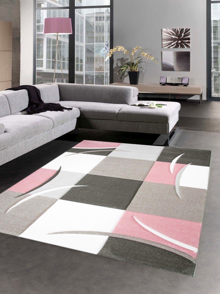 Carpetia Teppich Designer Teppich Karo Pastell rosa creme braun, rechteckig, Höhe: 13 mm