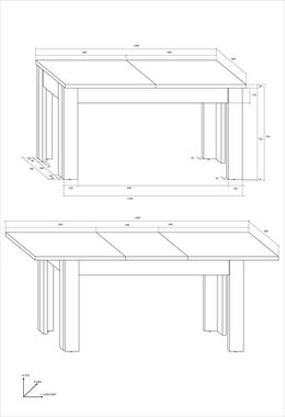 Domando Esstisch Esstisch Carrara M1 in Artisan Eiche und Schwarz Matt, Breite 120-160cm, ausziehbar, schicke Kontrastfarben