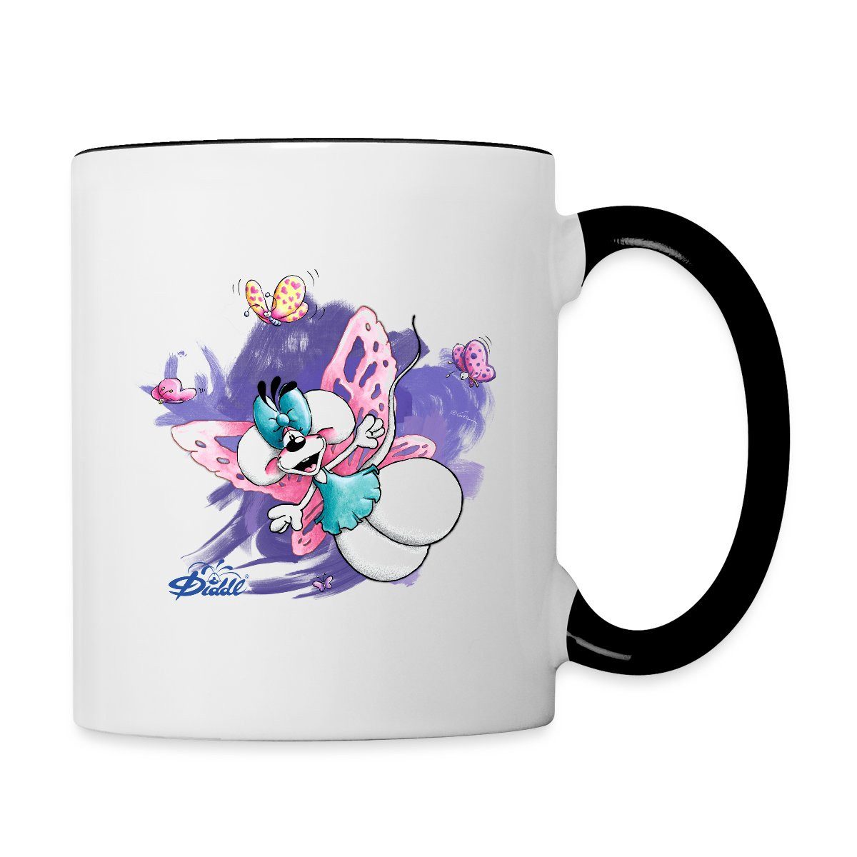 Spreadshirt Tasse Diddl Diddlina Mit Schmetterlingsflügeln Tasse Zweifarbig, Keramik