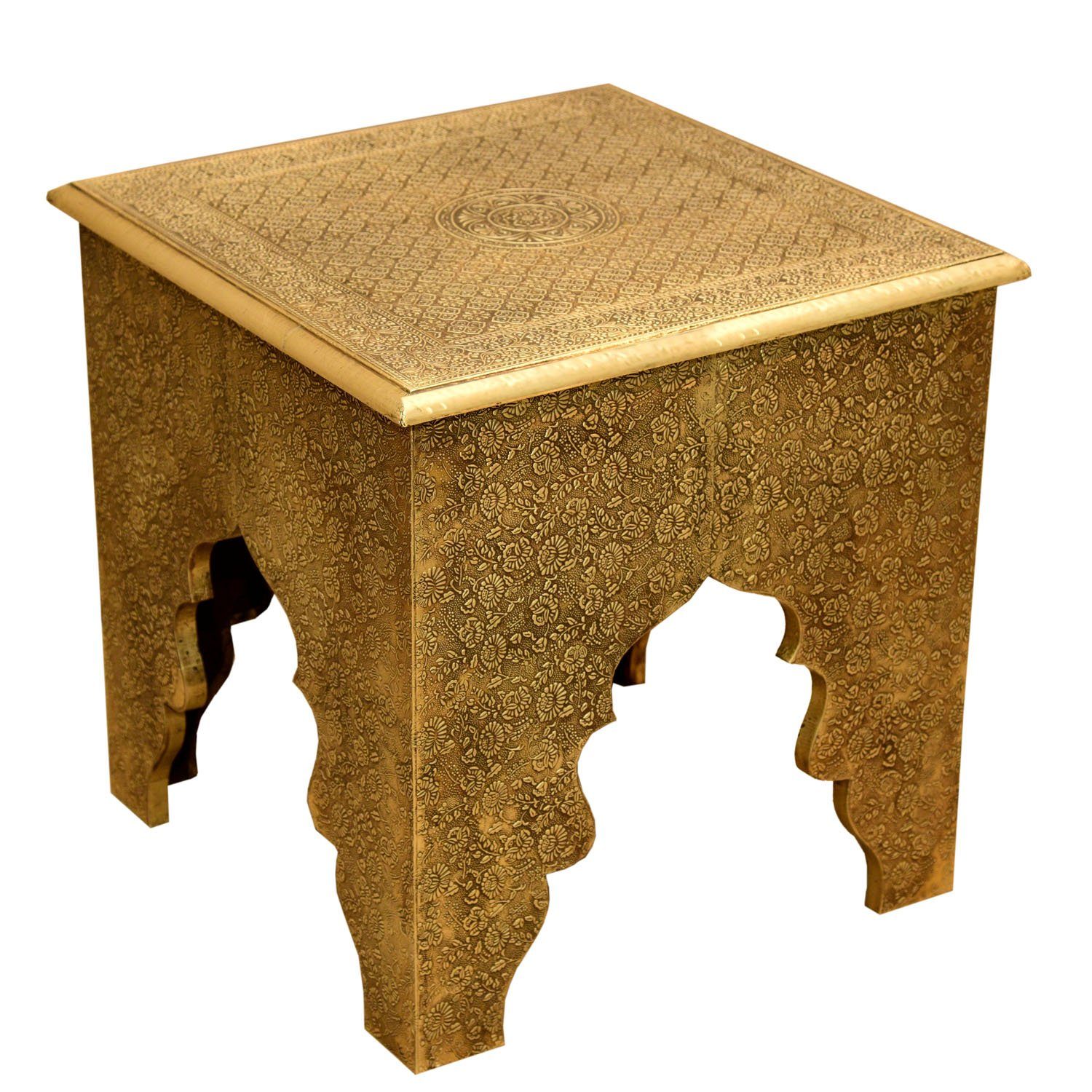 Ilias komplett mit - Höhe Sofatisch Couchtisch verkleidet), 46 Beistelltisch cm Messing 46cm (1-St., Antik-Gold Moro Look filigranen in Casa Ø Orientalischer Vintage