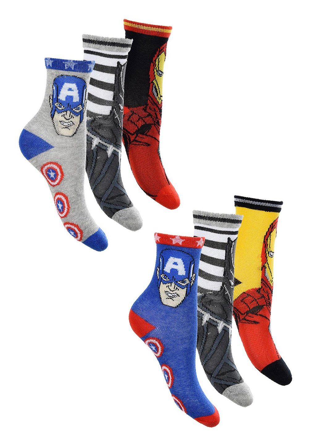 The AVENGERS Socken Captain America Iron-Man Hulk Kinder Jungen Socken Strümpfe (6-Paar)