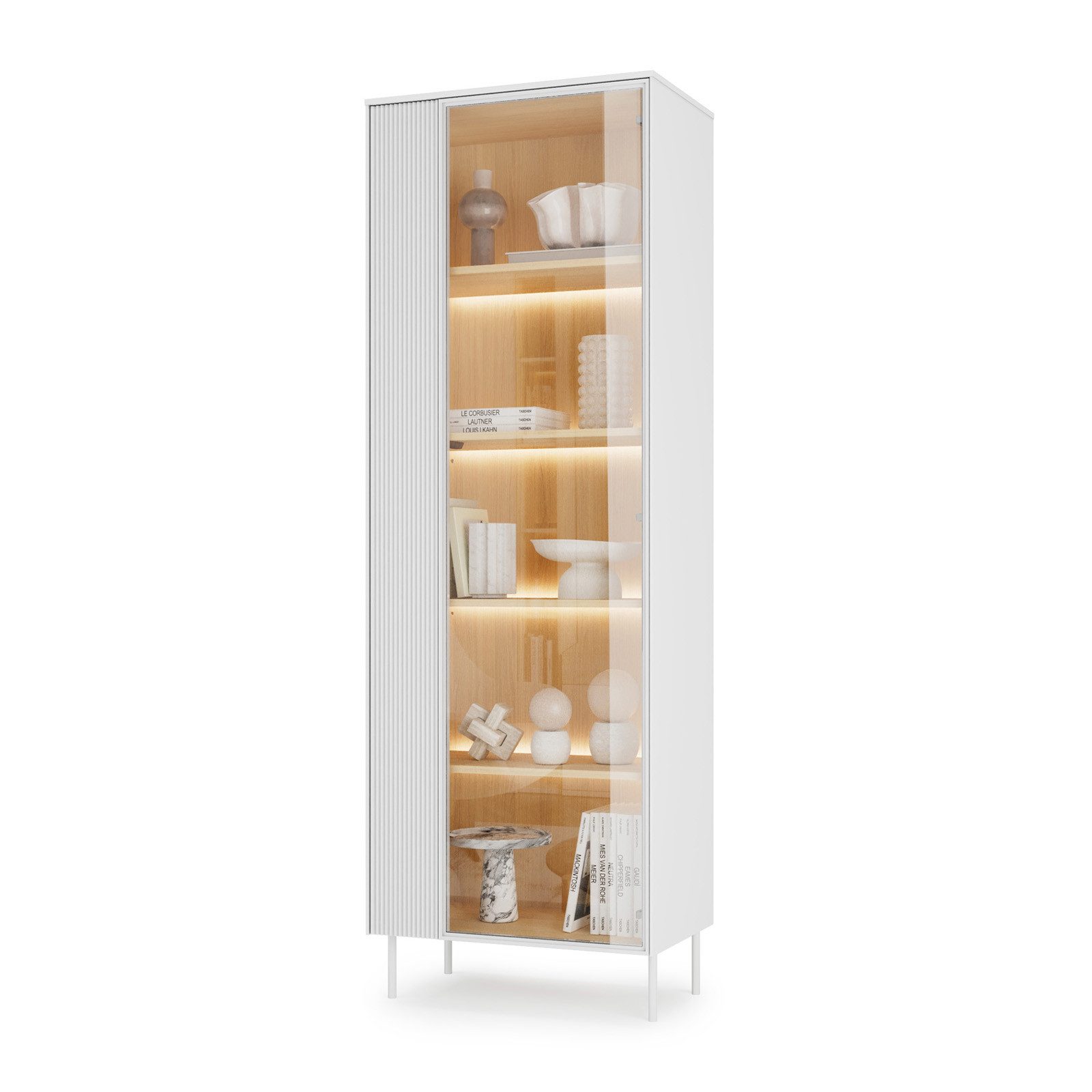 HAUSELEMENT Standvitrine LIBA LB-01 Vitrinenschrank mit LED-Beleuchtung Regalschrank Modern