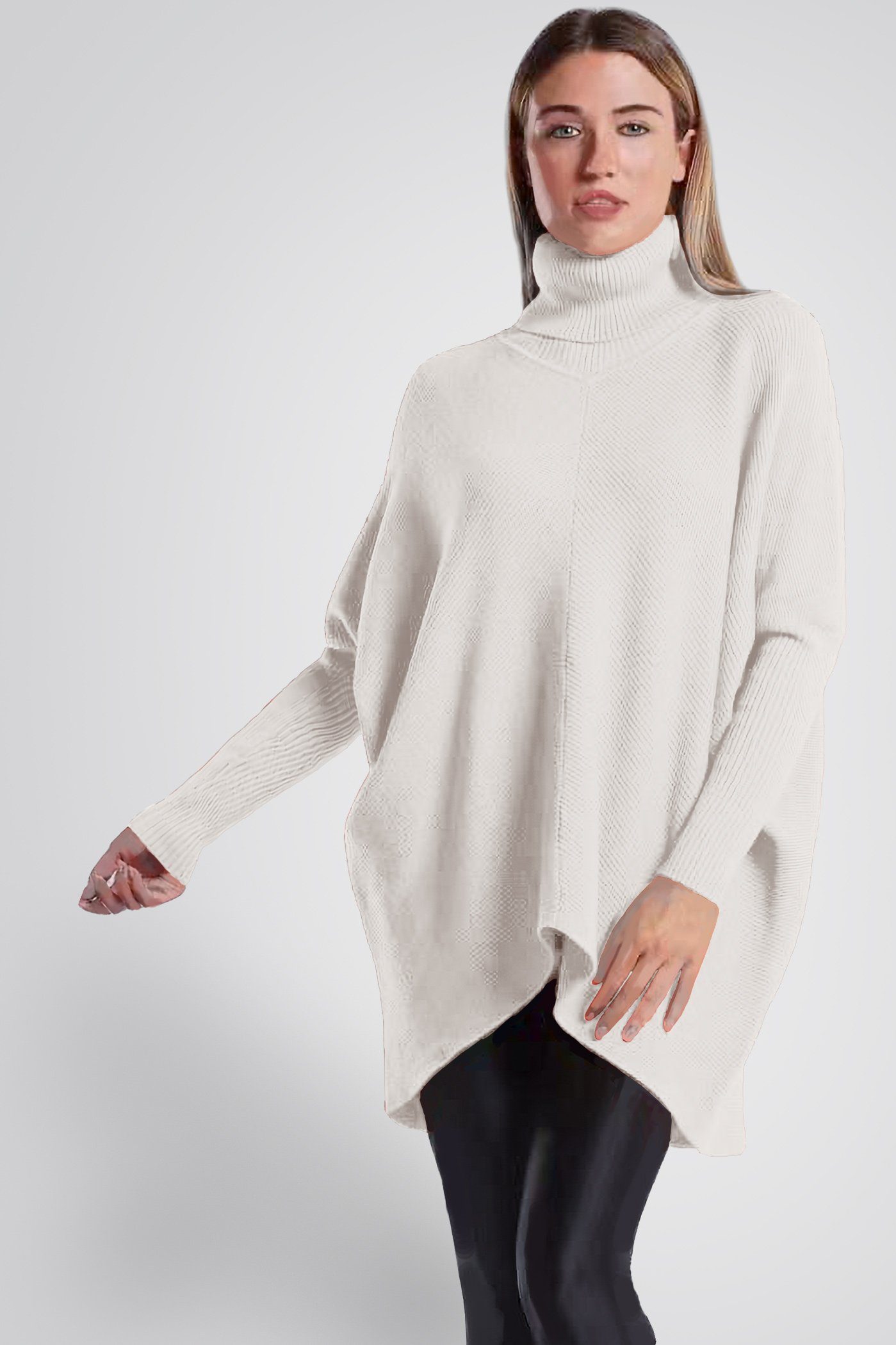 PEKIVESSA Longpullover Oversized langer Rollkragenpullover Damen Fledermausärmel (Einzelartikel, 1-tlg) hinten länger