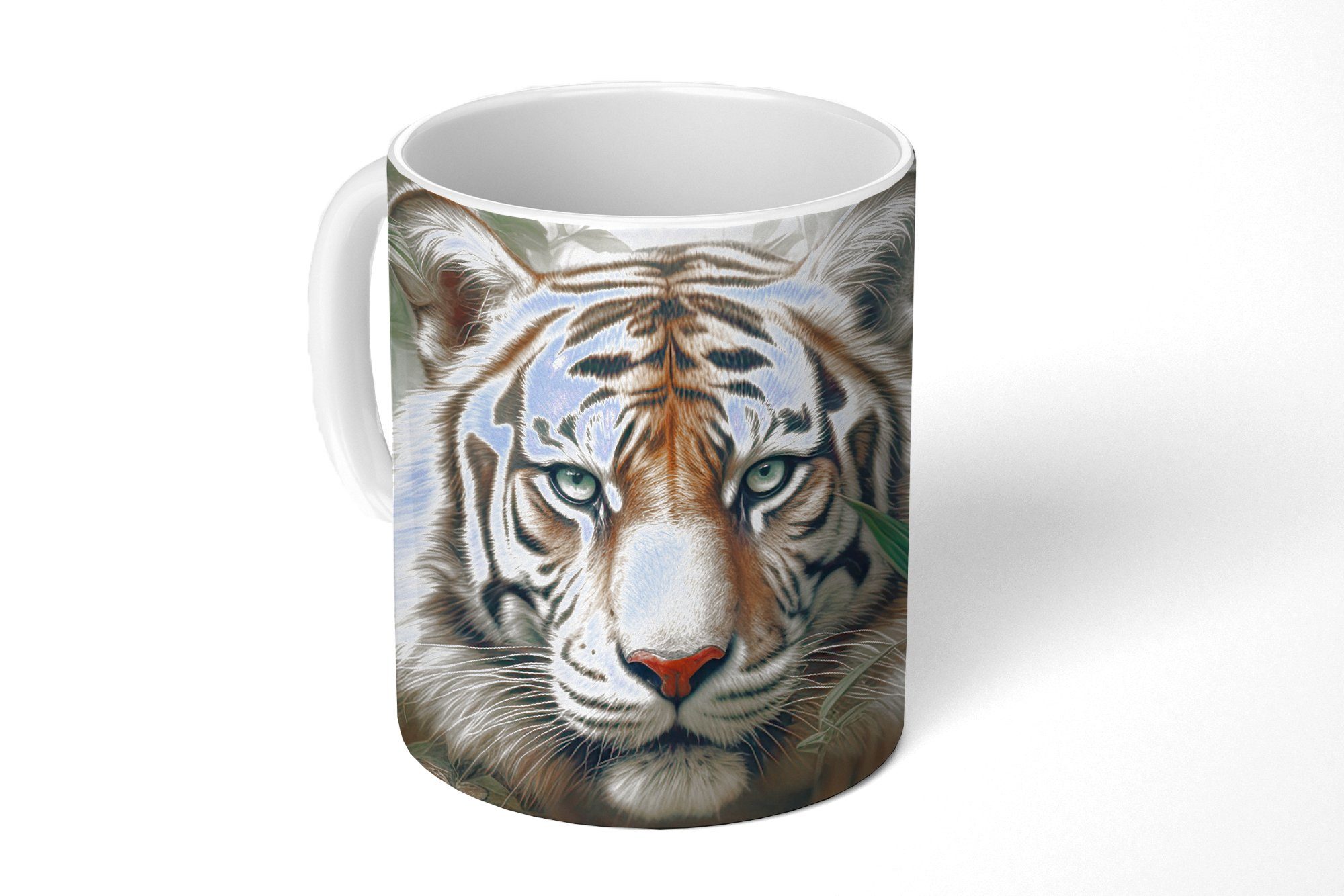 MuchoWow Tasse Tiger - Schmetterlinge - Tiere - Dschungel - Blumen, Keramik, Kaffeetassen, Teetasse, Becher, Teetasse, Geschenk