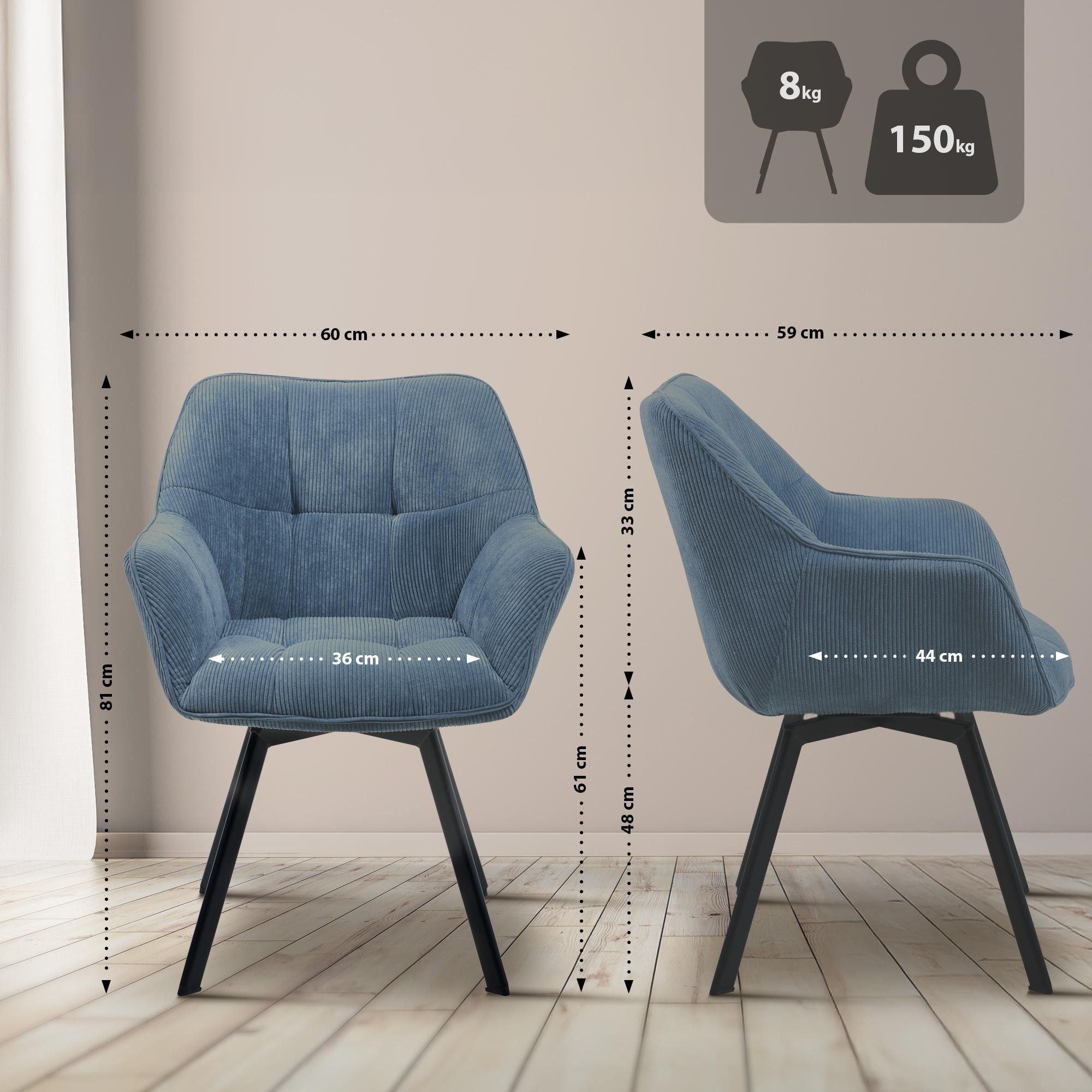 CLP Esszimmerstuhl Jordi, mit Cord-Bezug und Metallgestell günstig online kaufen