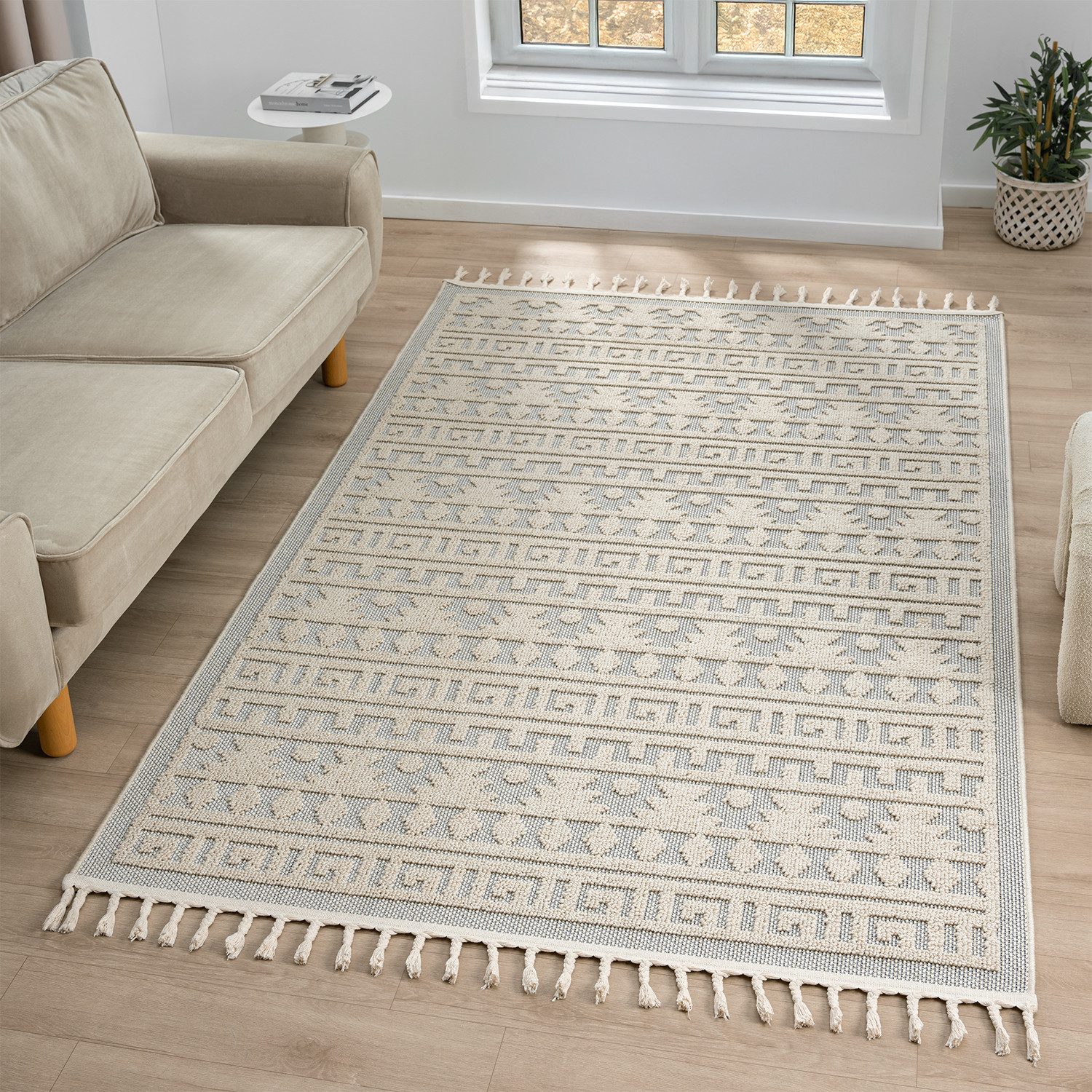 Vimoda Teppich Wohnzimmer Boho Skandi Frisé-Teppich, günstig online kaufen