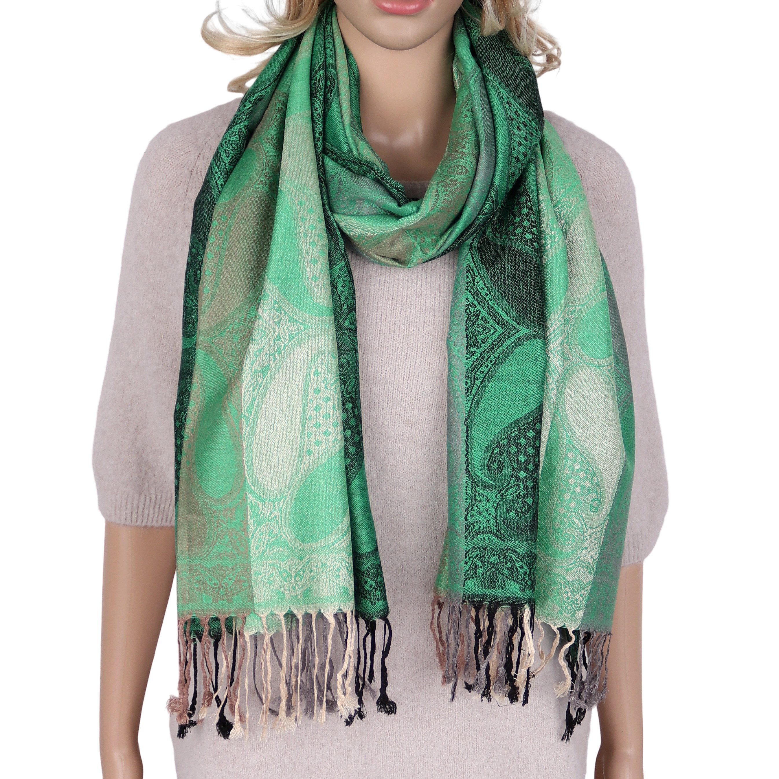 MIRROSI Modeschal weicher Schal BOHO Paisley mit Fransen, 70x180cm, (angesagtes BOHO Paisley Muster), Damen Halstuch ideal für Herbst und Winter oder Ganzesjahr