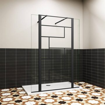 duschspa Duschwand ESG Nano Glas Walk in Dusche Glaswand Trennwand mit schwarzem Gitter, Einscheibensicherheitsglas, Sicherheitsglas, (Set), Glas, Nano Glas