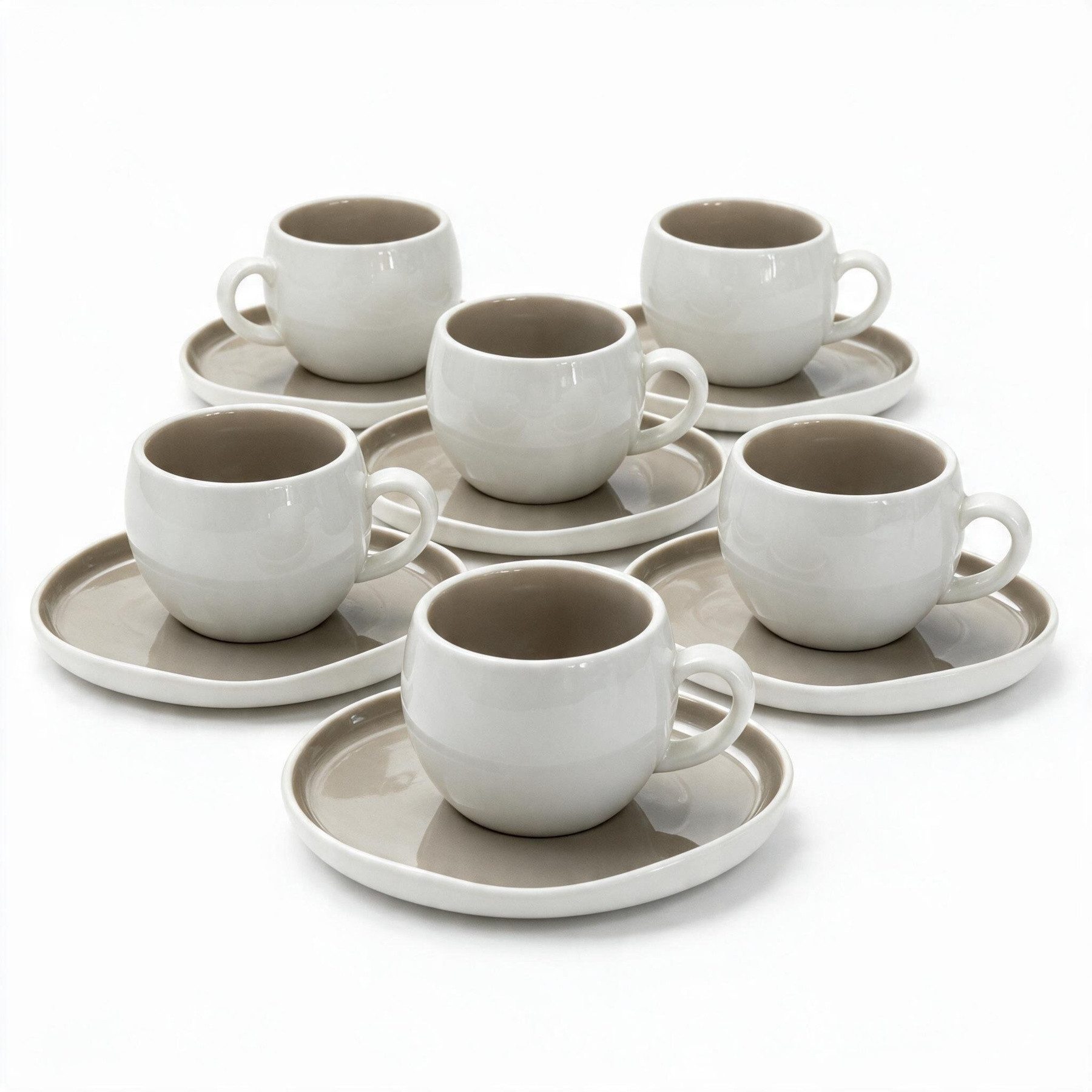 Mulex Tasse AURA Kaffeetassen-Set beige, 12-tlg., Porzellan, spülmaschinengeeignet