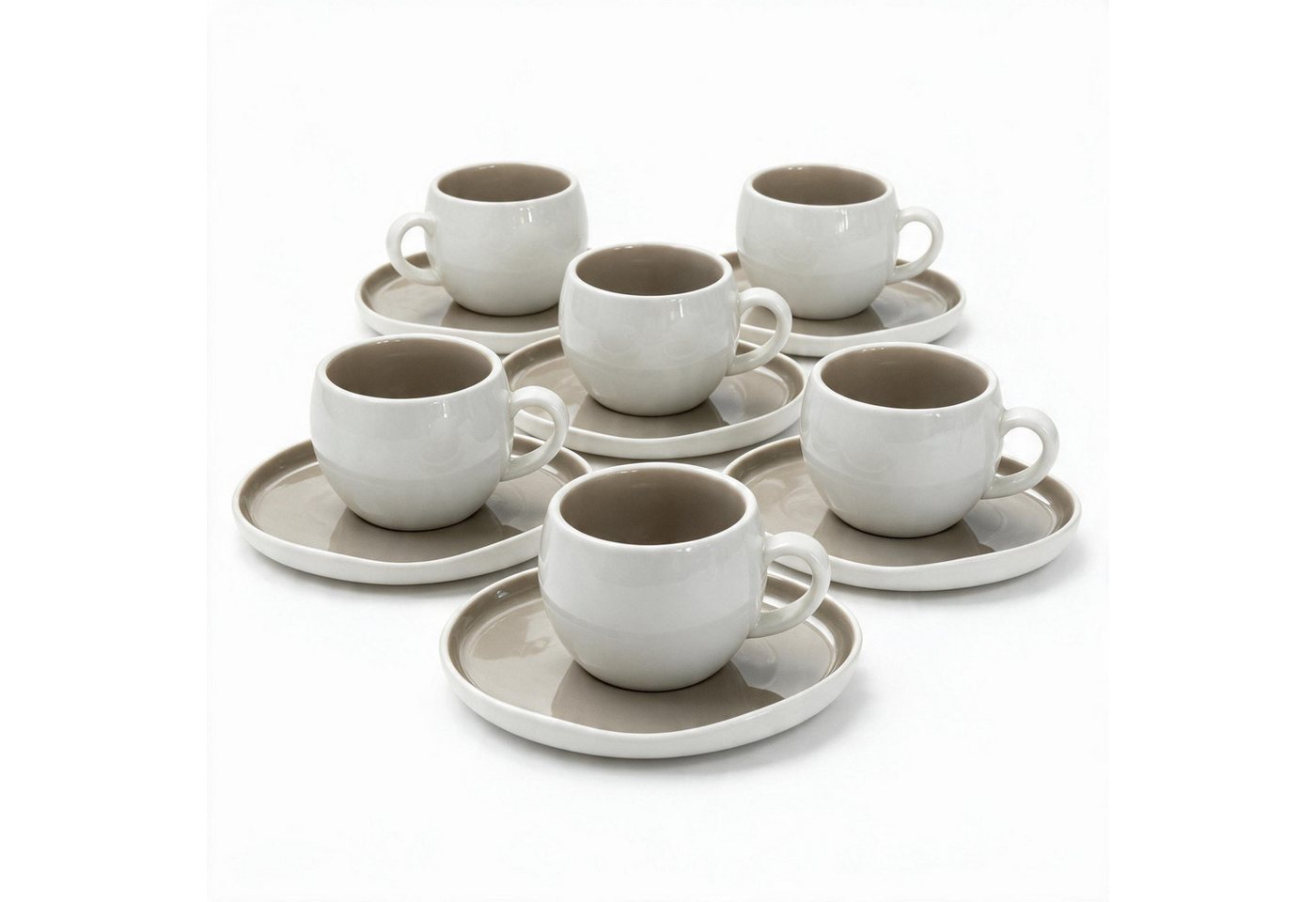 Mulex Tasse AURA Kaffeetassen-Set beige, 12-tlg., Porzellan, spülmaschinengeeignet