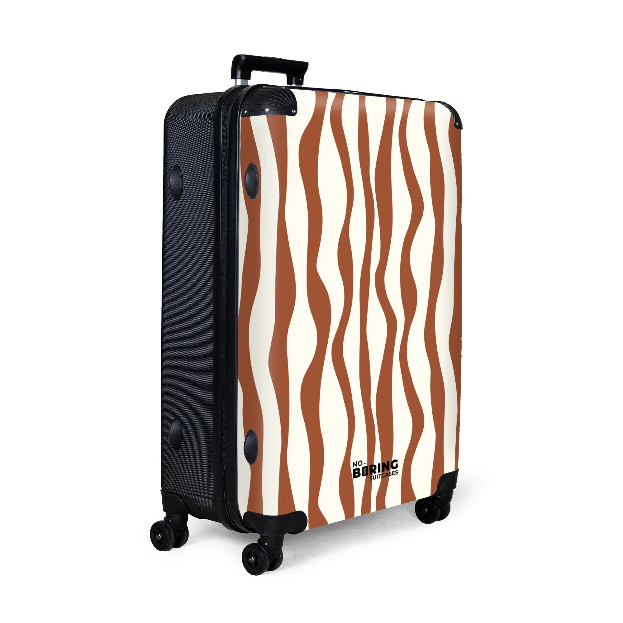 NoBoringSuitcases.com© Hartschalen-Trolley Braun mit weißen Wellenlinien günstig online kaufen