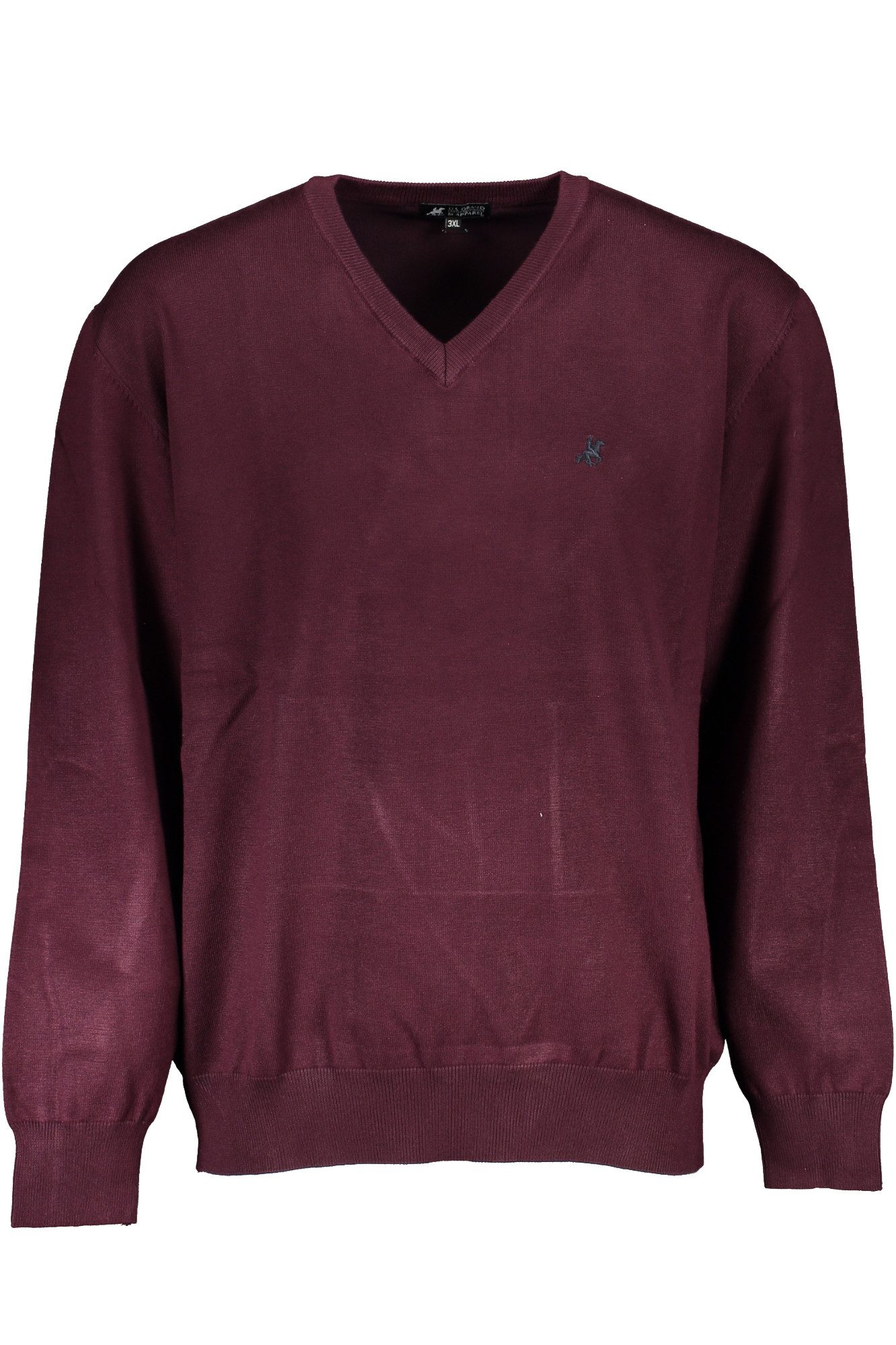 U.S. GRAND POLO Strickpullover Herrenhemd Rot in Übergröße: V-Ausschnitt mit Stickerei-Details