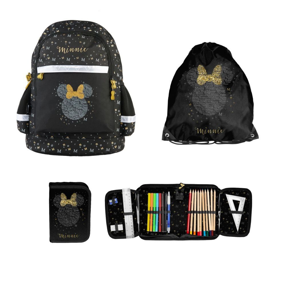 PASO Schulrucksack 3 TEILE SCHULSET: RUCKSACK, TURNBEUTEL, BEFÜLLTE FEDERMAPPE - MINNIE