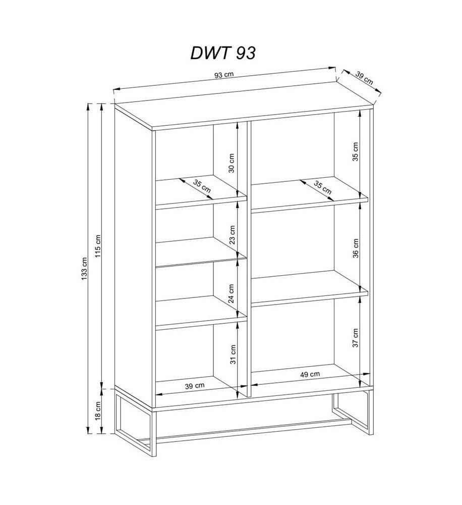 Standvitrine Domando und pulverbeschichtetes Standvitrine Schwarz Eiche Metallgestell, Genga M2 93cm, Artisan Breite Matt Metallgriffe in