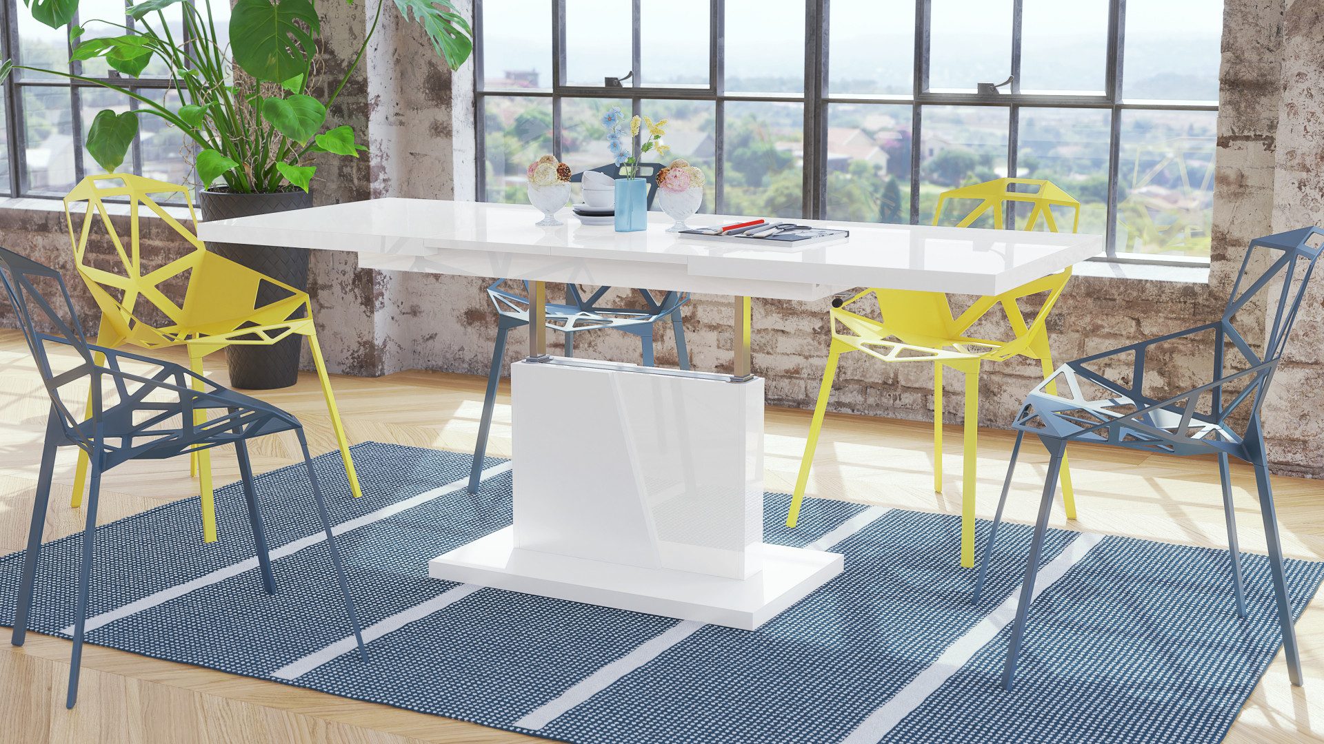 Mazzoni Couchtisch Grand Noir Weiß Hochglanz/Weiß höhenverstellbar ausziehb günstig online kaufen