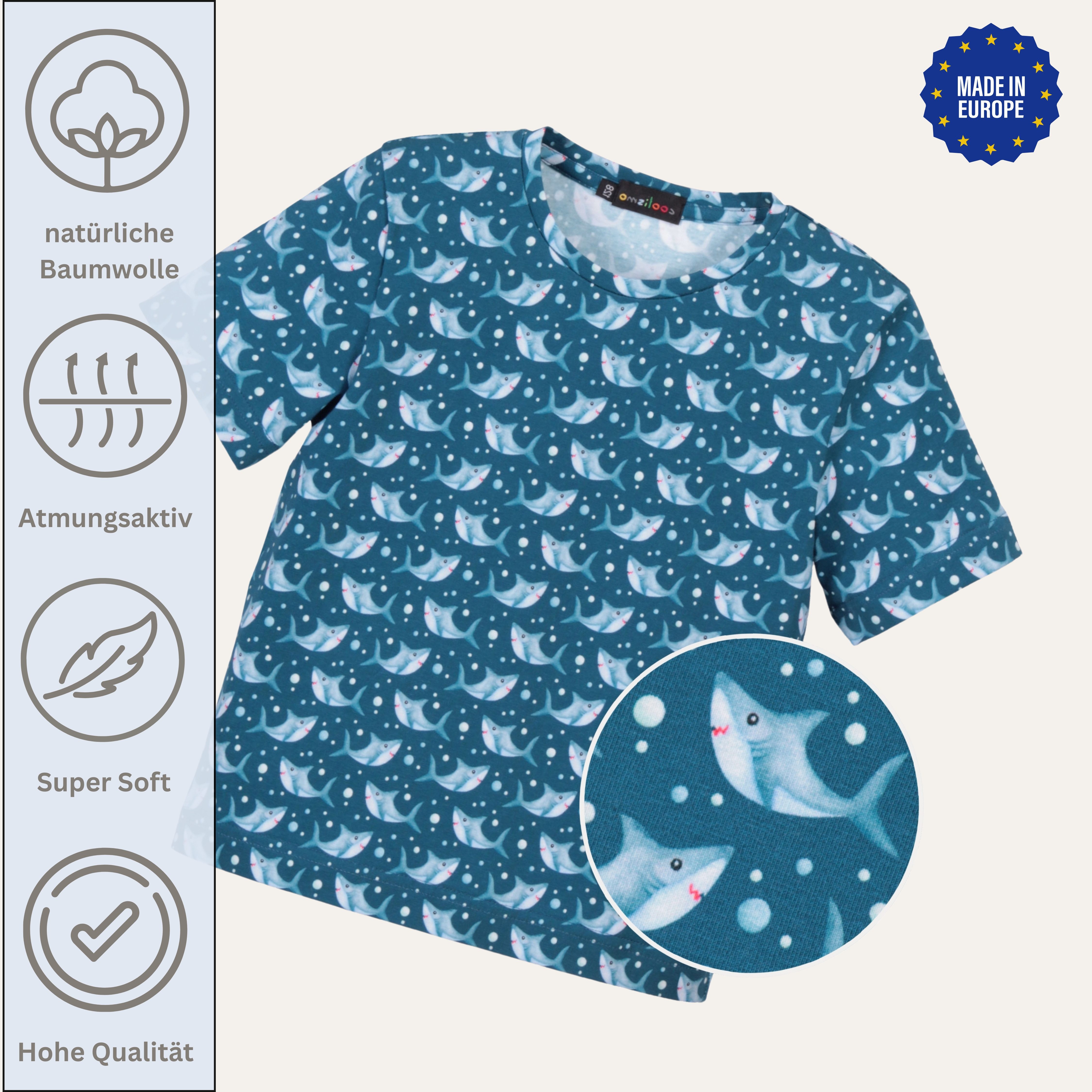 coolismo T-Shirt mit Tier-Motiv "Kleine Haie" for BOYS, Allover-Druck, Baumwolle, Made in EU
