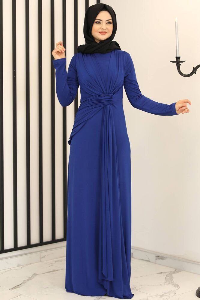 Modavitrini Abendkleid Abendkleid Damen Hijab Kleid langärmliges Maxikleid Abiye Abaya elegant Blau