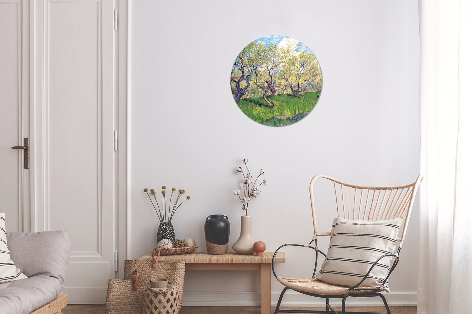 von Vincent Wandsticker van Kinderzimmer, Obstgarten Tapetenaufkleber, Pflaumen (1 St), Gemälde Gogh - MuchoWow blühenden Tapetenkreis für mit Rund, Wohnzimmer