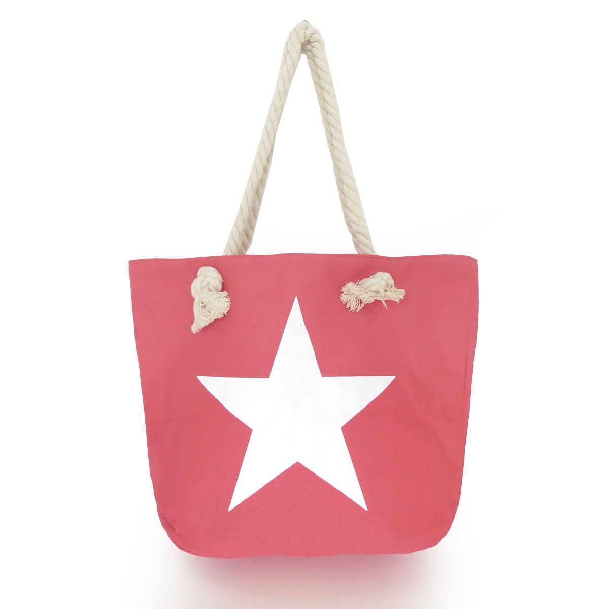 Sonia Originelli Umhängetasche Strandtasche uni mit Sternaufdruck Seilkordeln Shopper, kleine Innentasche mit Reißverschluss koralle | Umhängetaschen