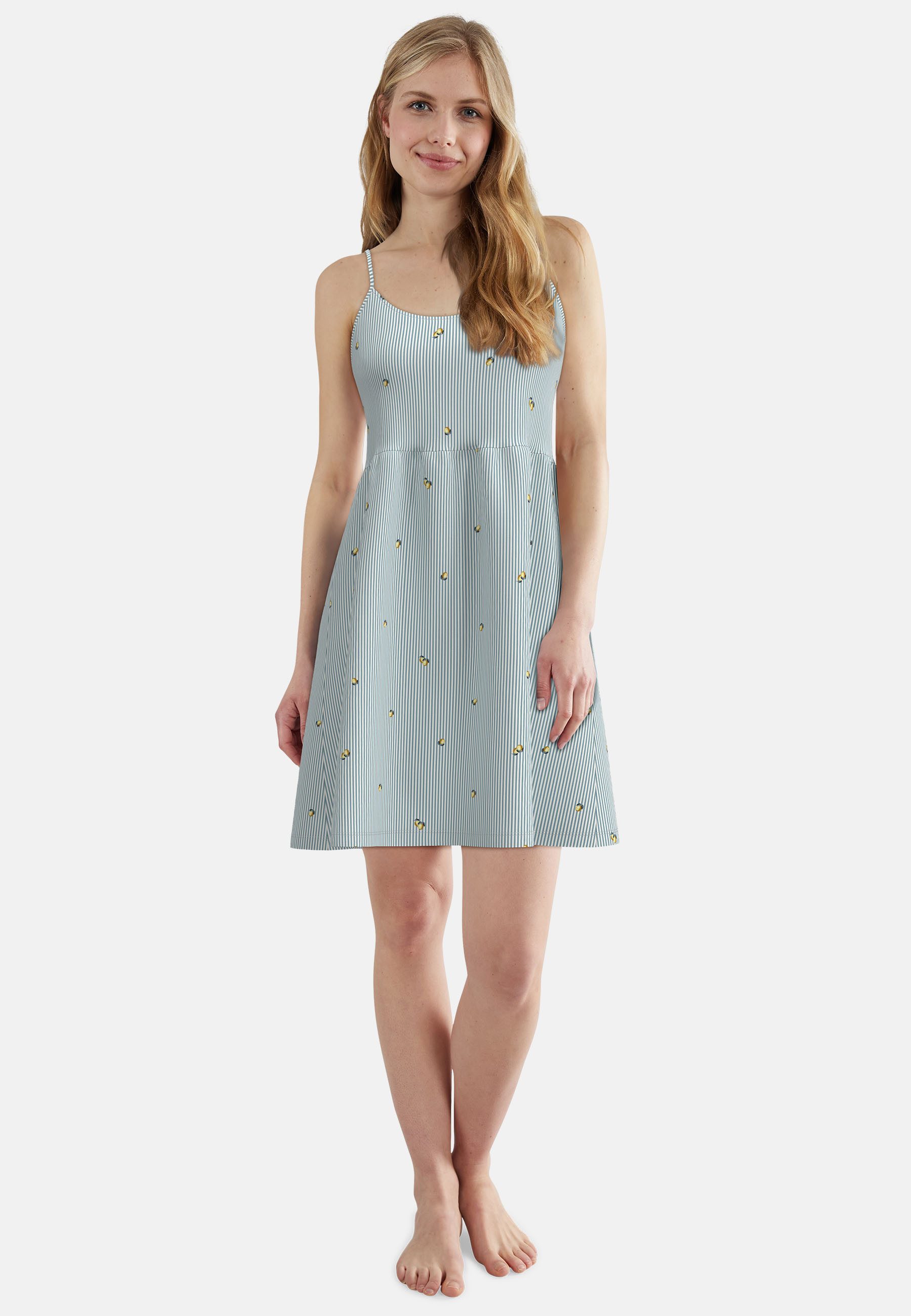 TOM TAILOR Nachthemd gestreift, mit Motiv, schmale Träger, Rundhalsausschnitt, Baumwollmix