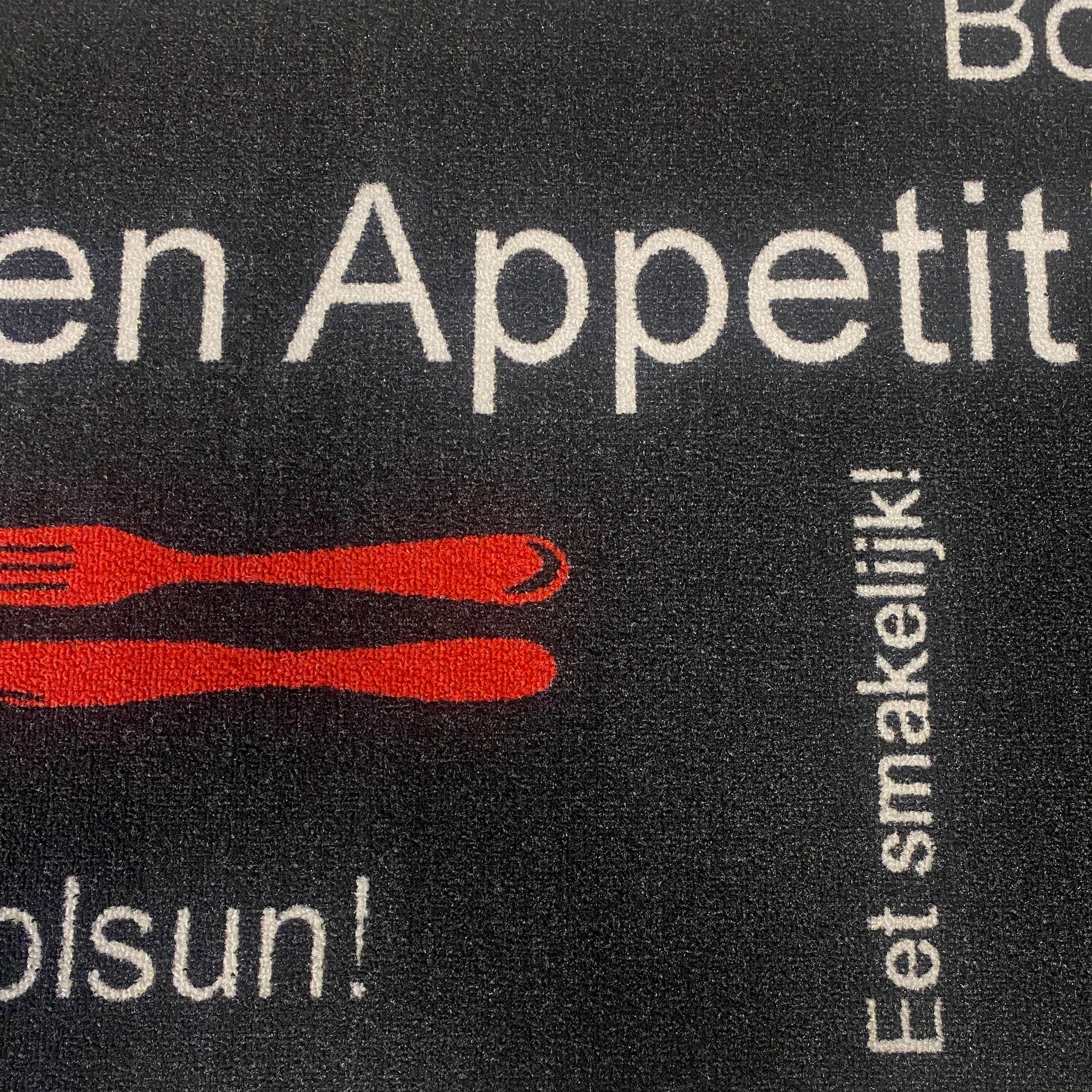 Carpetia, in Küchenläufer 5 rotem mit & schwarz Teppich Schriftzug, rechteckig, Höhe: und weiß mm Gelrücken