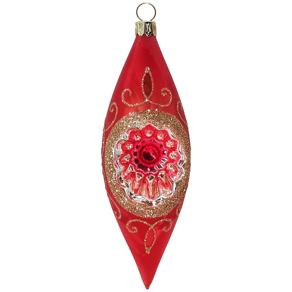 Schatzhauser Christbaumschmuck Reflex Olive Spitzenbordüre rot Eis 15cm (1-tlg), mundgeblasen, handbemalt