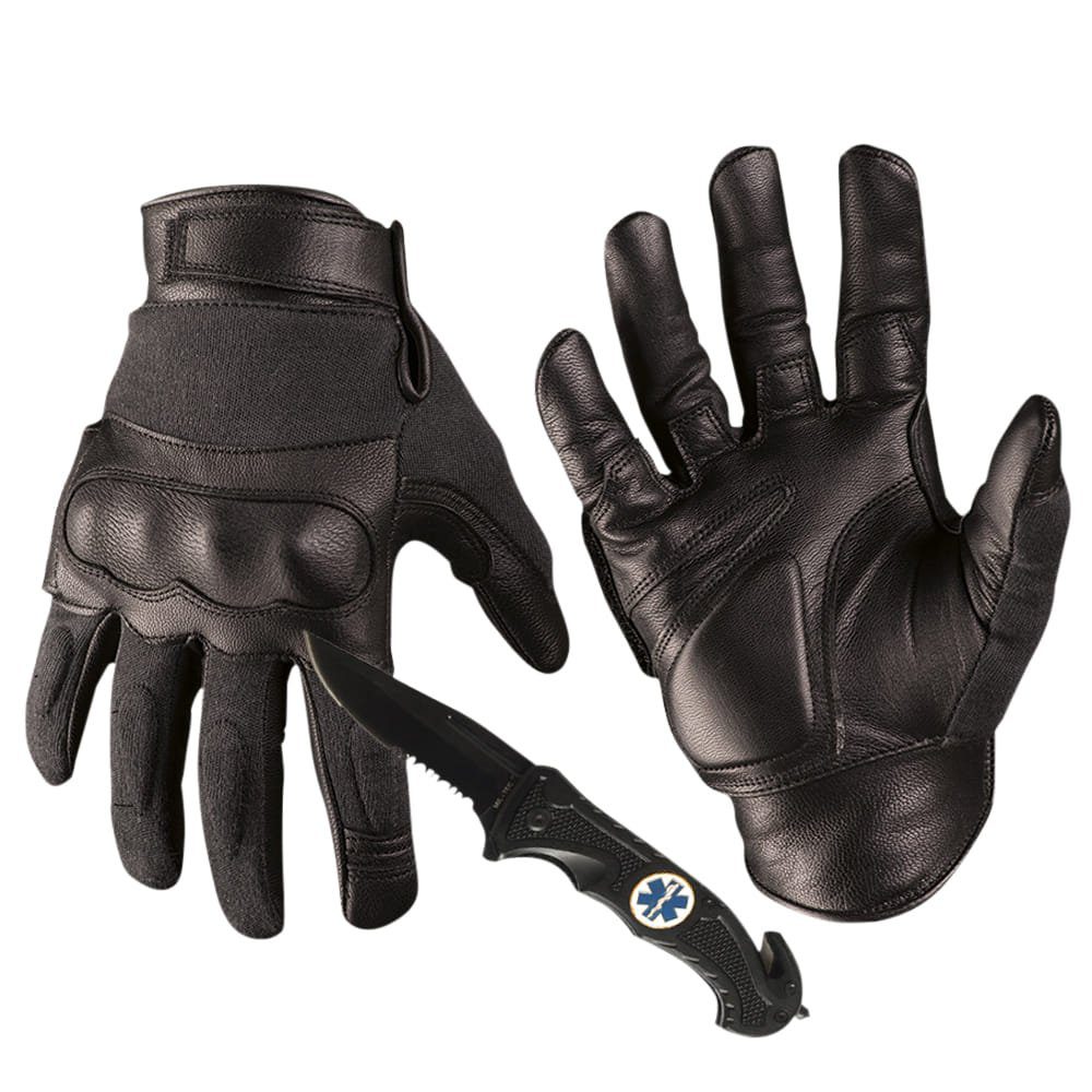 Mil-Tec Lederhandschuhe Security Tactical Schnittschutz Schwarz Handschuhe Knöchelschutz mit