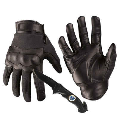 Mil-Tec Lederhandschuhe Security Tactical Schnittschutz Handschuhe mit Knöchelschutz Schwarz