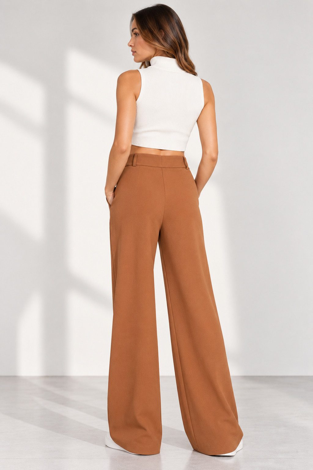 fashionshowcase Palazzohose Damen Stoffhose Marlenehose mit elastischem, hohem Bund – Bild 4 von 5