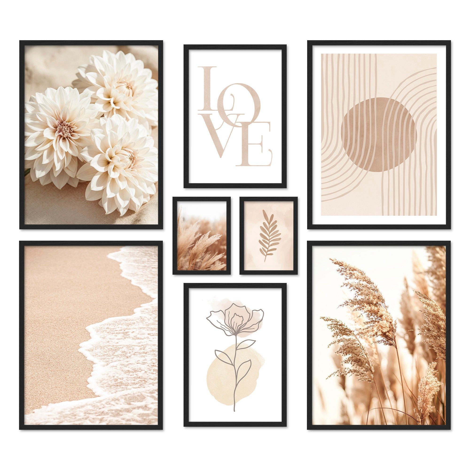 ARTFAVES Bilder-Collage Poster Set Beige Softness I mehrteilige Bilderwand I Wandbilder Beige, (Wandbilder modern, 8 St)