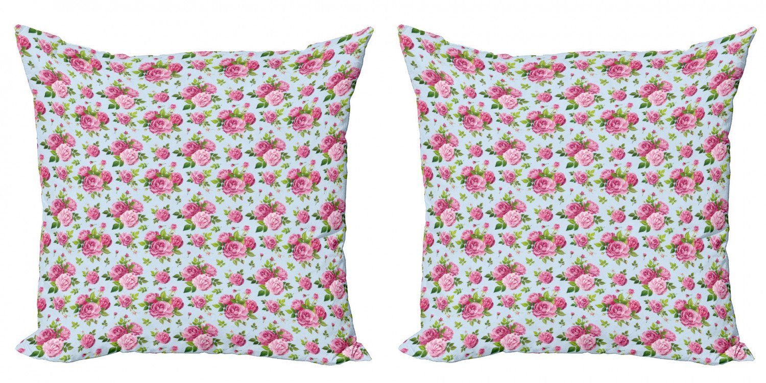 Kissenbezüge Modern Accent Doppelseitiger Abakuhaus Digitaldruck, (2 Sommer-Rosa Rosen-Blumen-Blumenstrauß Stück)