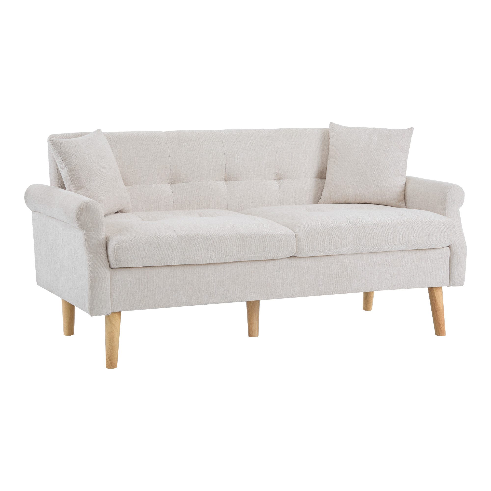 2-Sitzer Doppelsofa mit dicken Kissen, Holzbeinen und Armlehne