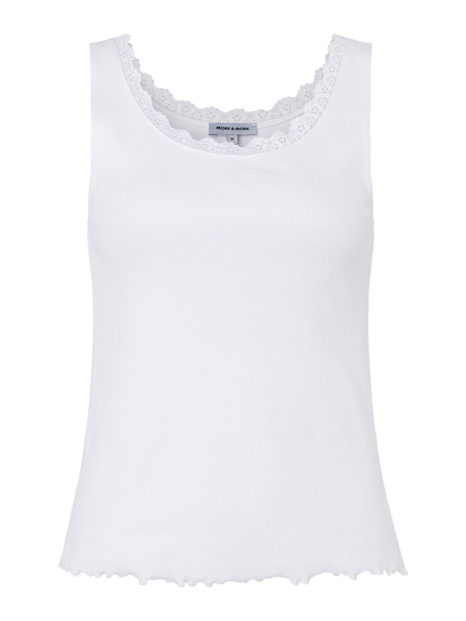 MORE&MORE Shirttop feminines, geripptes Top, Spitzenborte