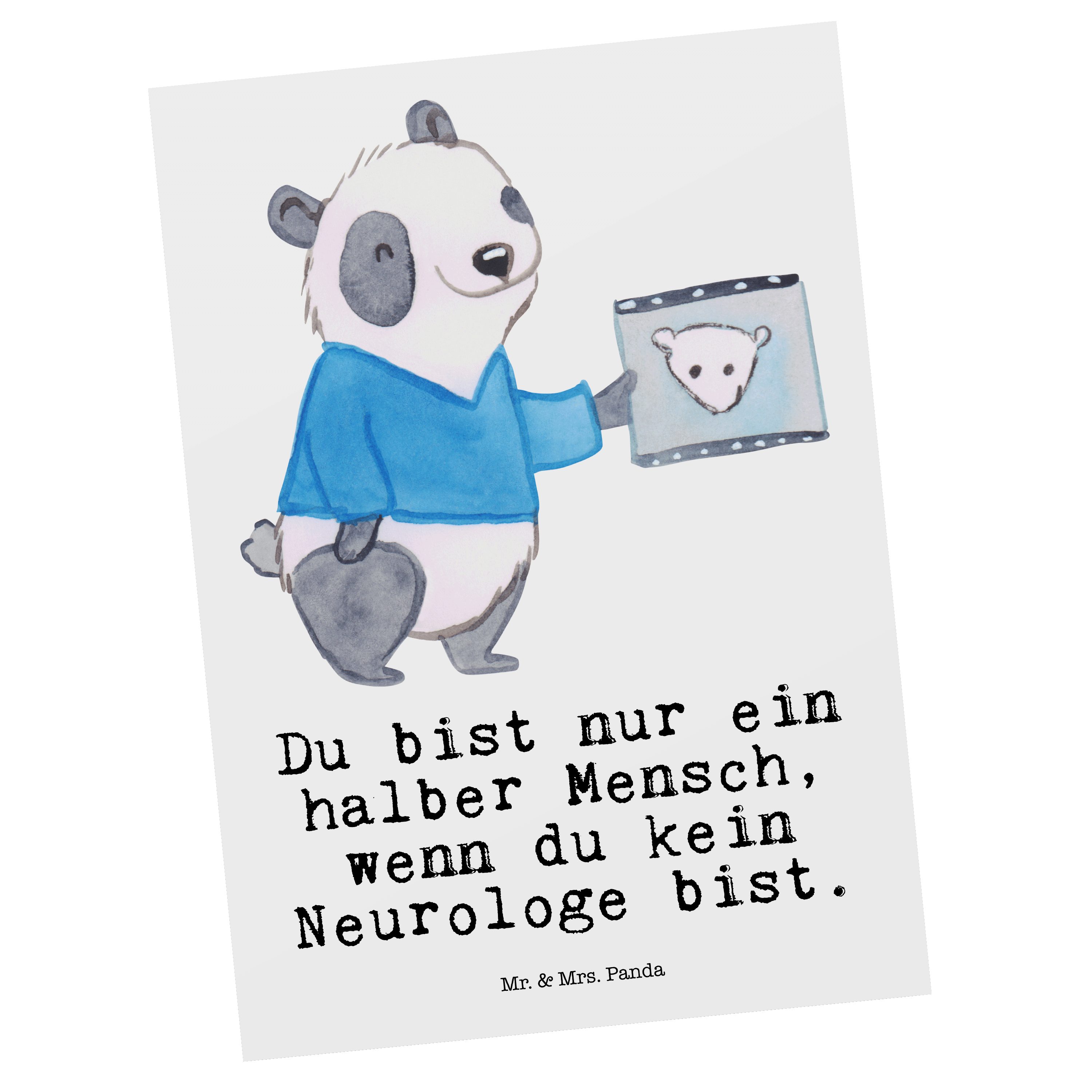 Mr. & Mrs. Panda Postkarte Neurologe mit Herz - Weiß - Geschenk, Kollegin, Neurologie, Ansichtsk